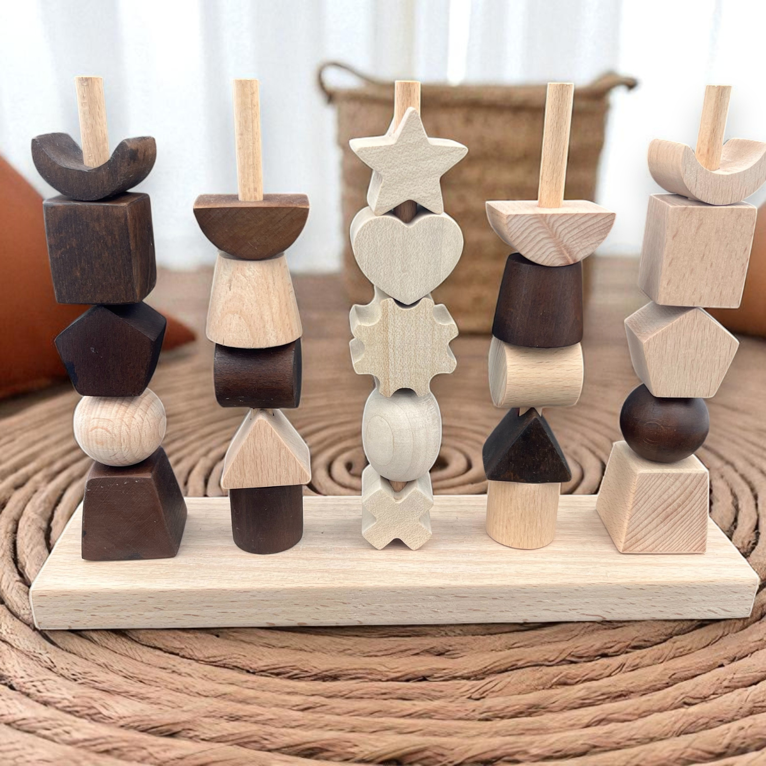 Wooden Stacking & Thread Toy With Different Shapes - COMING SOON