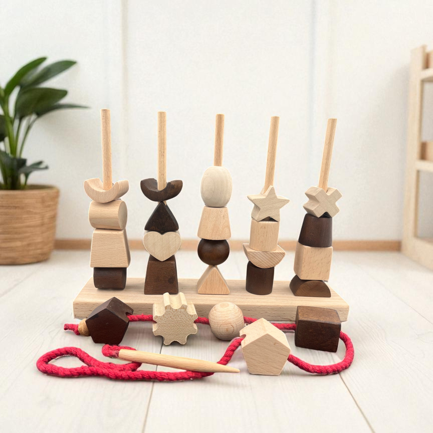 Wooden Stacking & Thread Toy With Different Shapes - COMING SOON