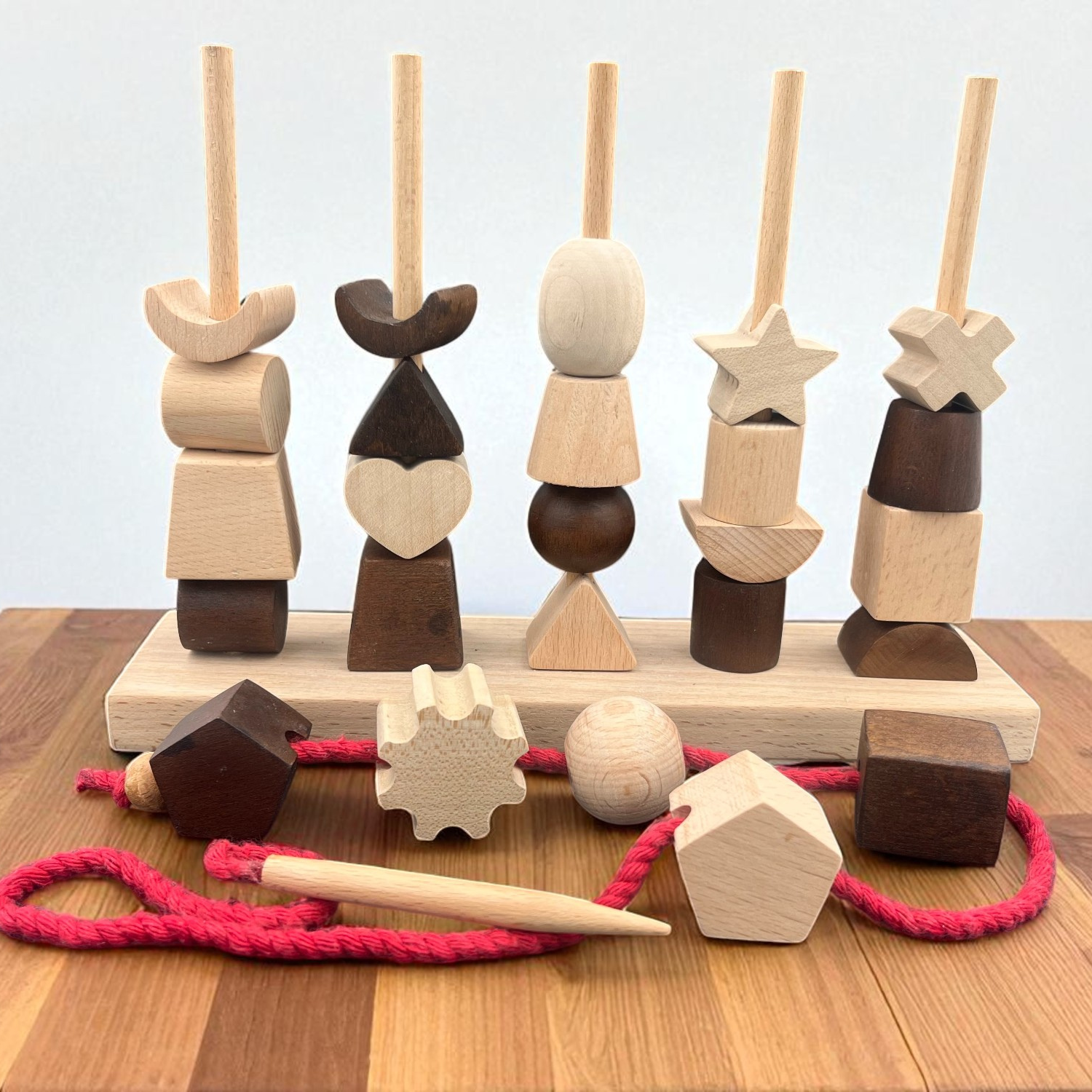Wooden Stacking & Thread Toy With Different Shapes - COMING SOON