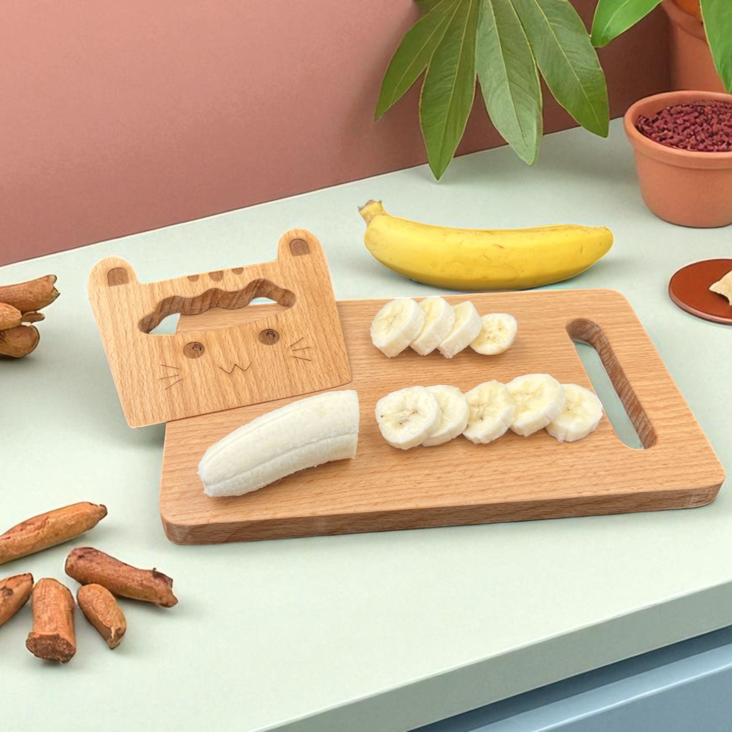 Kidocoo Wooden Chopping Board with Wooden Knife