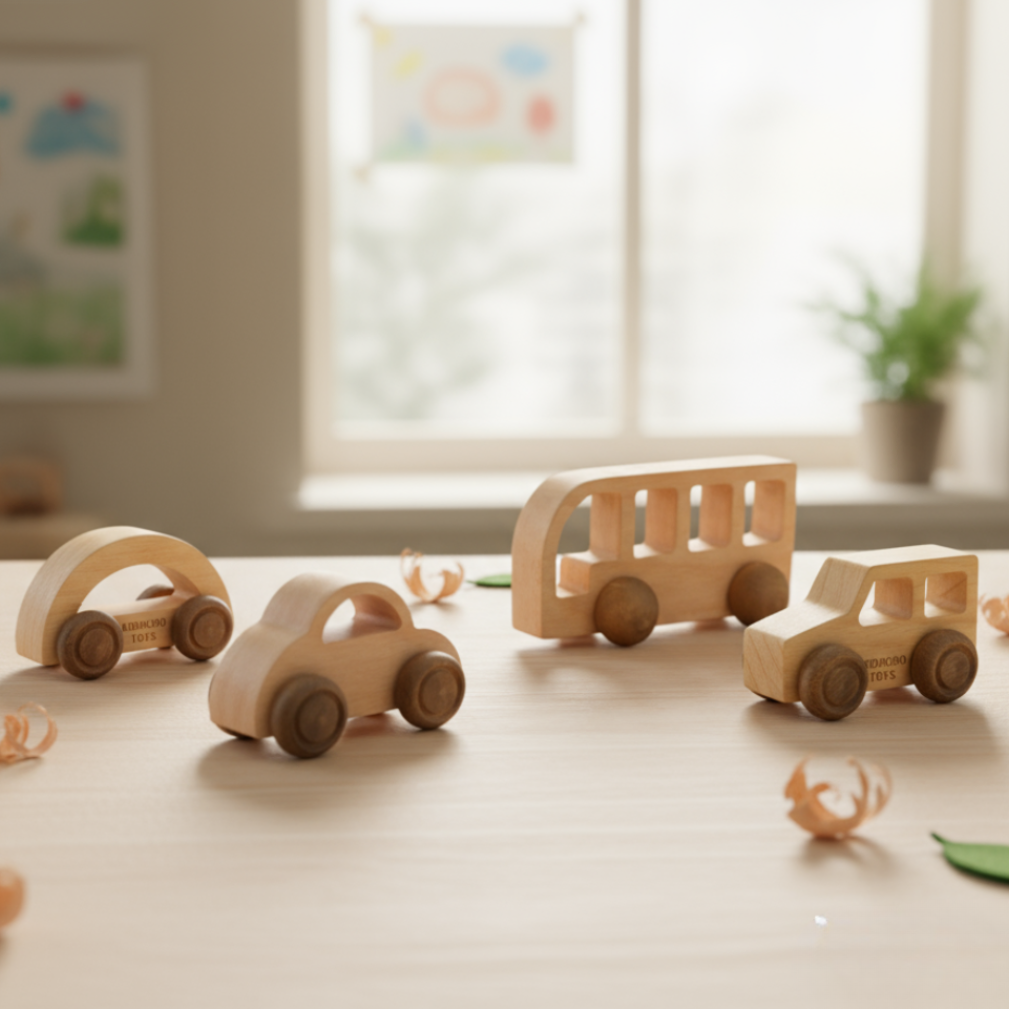 Wooden Bus & Car Set