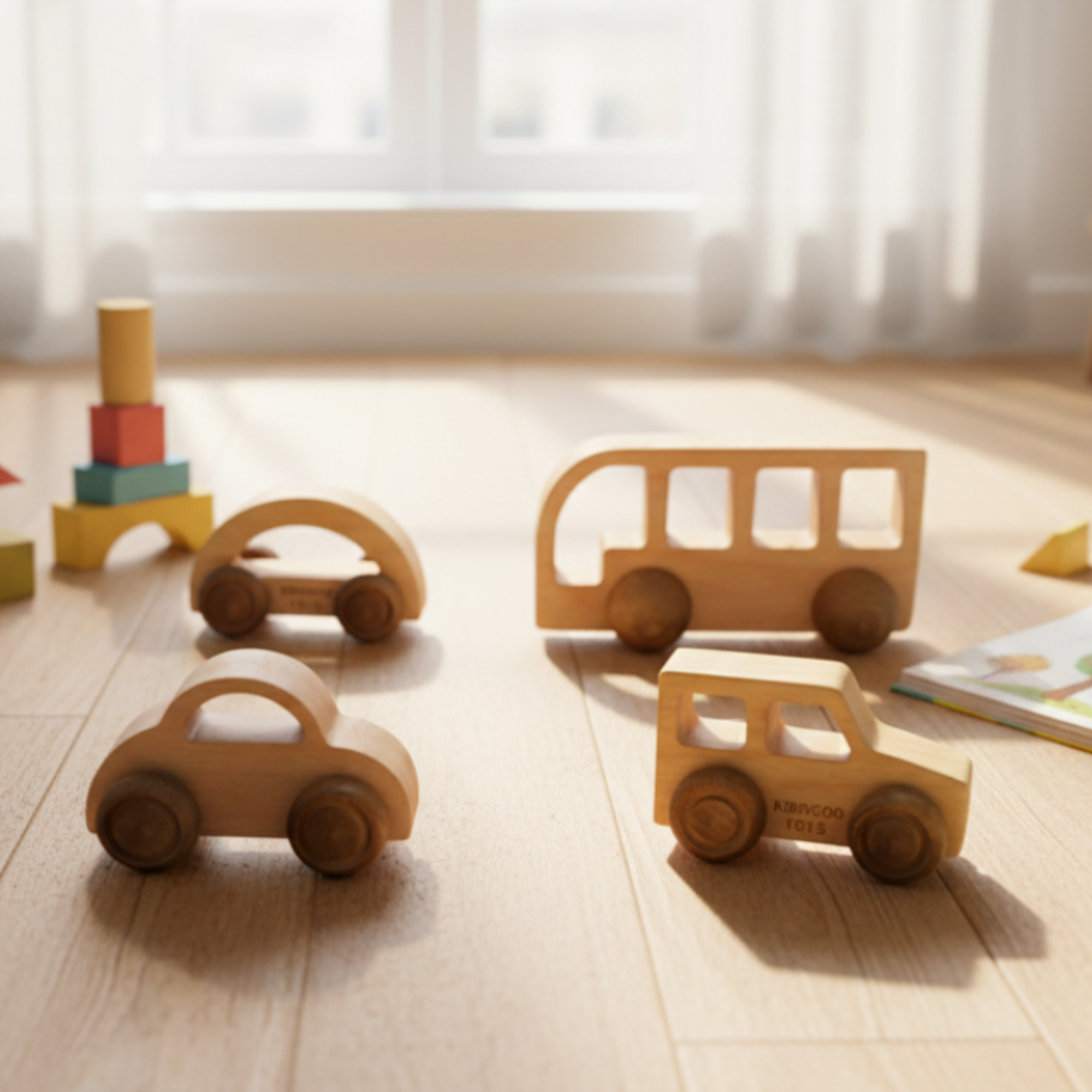 Wooden Bus & Car Set